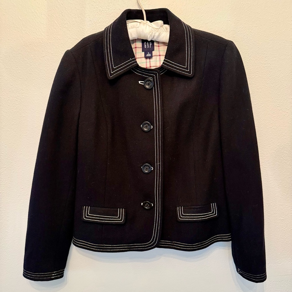 GAP Women's Black Cropped Jacket with White Stitching